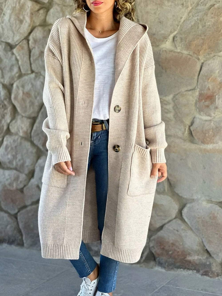 VENA - CREAM KNITTED COAT WITH HOOD