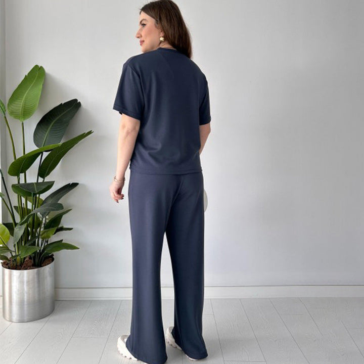 JENNIE - LIGHTWEIGHT ROUND COLLAR TOP AND FLEXIBLE WAIST SLACKS