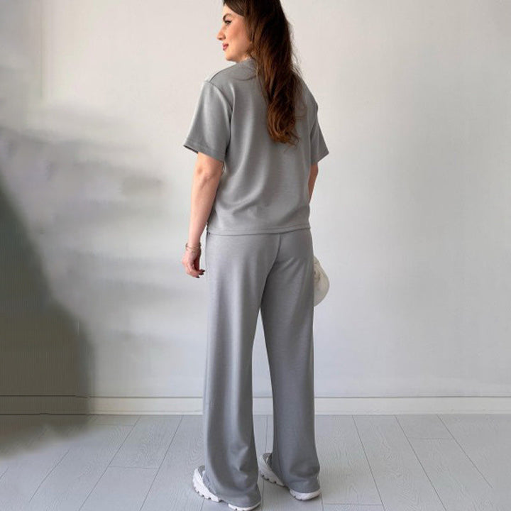 JENNIE - LIGHTWEIGHT ROUND COLLAR TOP AND FLEXIBLE WAIST SLACKS