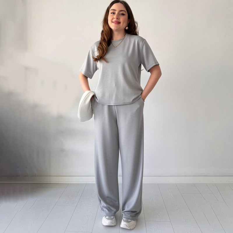 JENNIE - LIGHTWEIGHT ROUND COLLAR TOP AND FLEXIBLE WAIST SLACKS