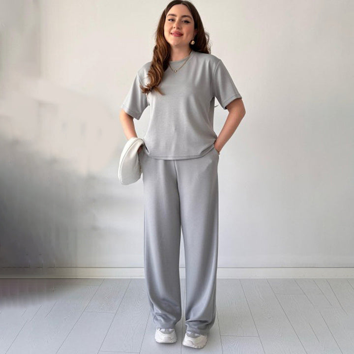 JENNIE - LIGHTWEIGHT ROUND COLLAR TOP AND FLEXIBLE WAIST SLACKS