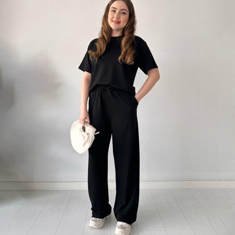 JENNIE - LIGHTWEIGHT ROUND COLLAR TOP AND FLEXIBLE WAIST SLACKS