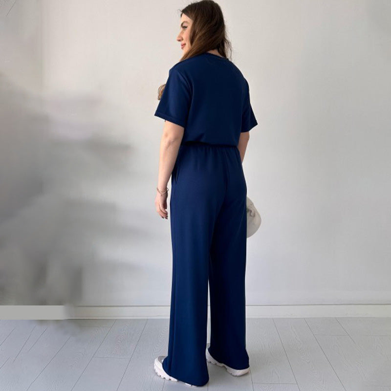 JENNIE - LIGHTWEIGHT ROUND COLLAR TOP AND FLEXIBLE WAIST SLACKS