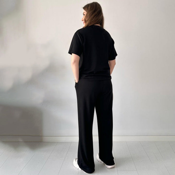 JENNIE - LIGHTWEIGHT ROUND COLLAR TOP AND FLEXIBLE WAIST SLACKS